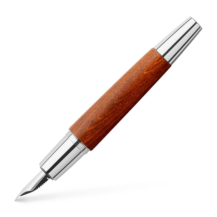 Faber-Castell e-motion fountain pen - wood and chrome reddish brown