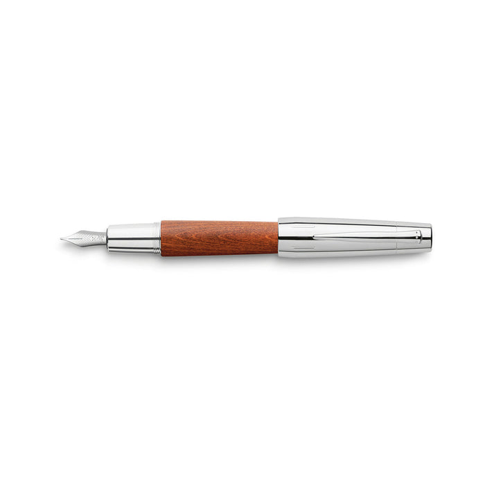 Faber-Castell e-motion fountain pen - wood and chrome reddish brown